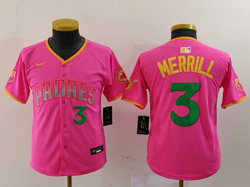 Youth San Diego Padres #3 Jackson Merrill Number Pink Fashion Baseball Jersey->mlb youth jerseys->MLB Jersey
